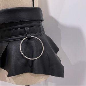 Gothic Lace-up leather corset wide belt - silk ribbon metal accessories S/M